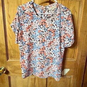 LOFT Multicolor Floral Short Sleeve Top